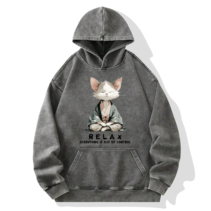 Tokyo-Tiger Zen Cat Relaxation，Everything's Out Of Control Washed Hoodie