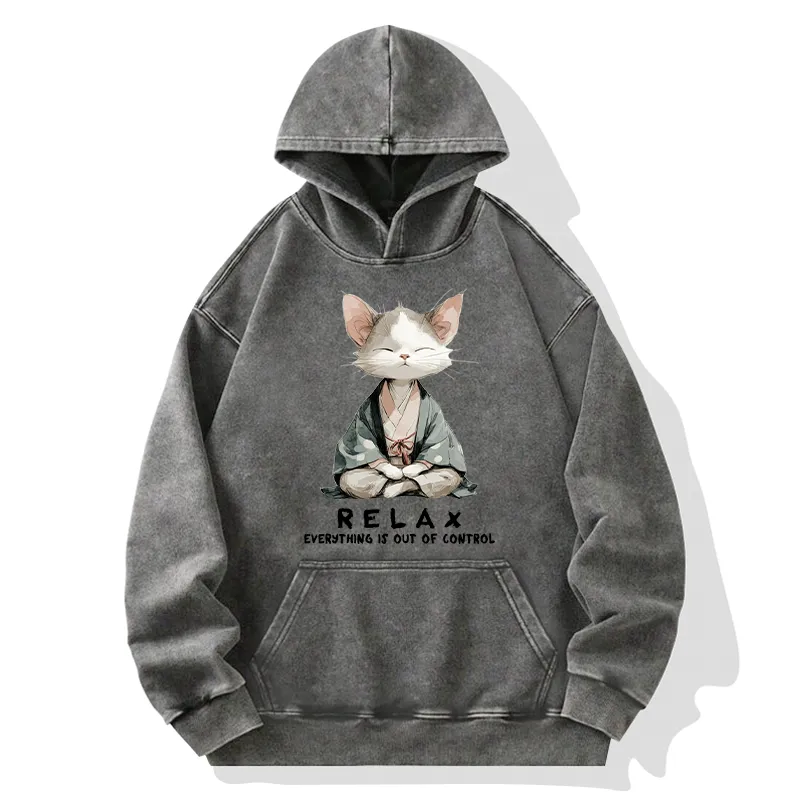 Tokyo-Tiger Zen Cat Relaxation，Everything's Out Of Control Washed Hoodie