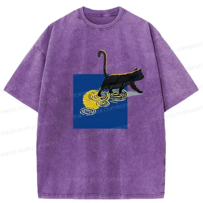 Tokyo-Tiger Black Cat Under The Moon Washed T-Shirt