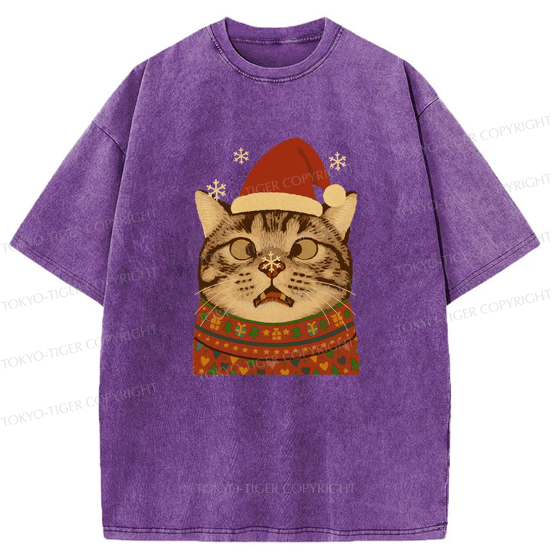 Tokyo-Tiger The Christmas Silly Cat Washed T-Shirt