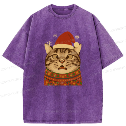 Tokyo-Tiger The Christmas Silly Cat Washed T-Shirt