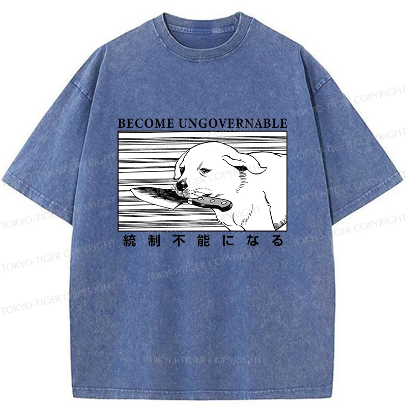 Tokyo-Tiger Dog Holding A Knife Washed T-Shirt