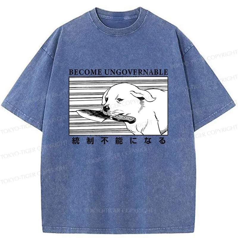 Tokyo-Tiger Dog Holding A Knife Washed T-Shirt