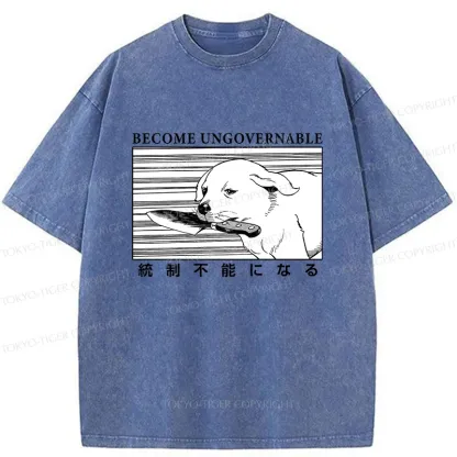 Tokyo-Tiger Dog Holding A Knife Washed T-Shirt