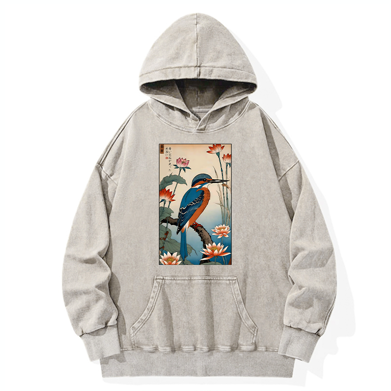Tokyo-Tiger Ukiyo-e Kingfisher Washed Hoodie