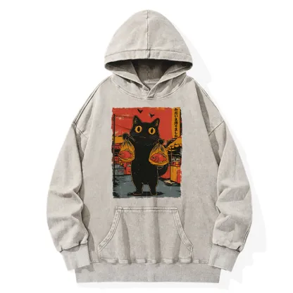 Tokyo-Tiger Cat Fishing Japanese Washed Hoodie