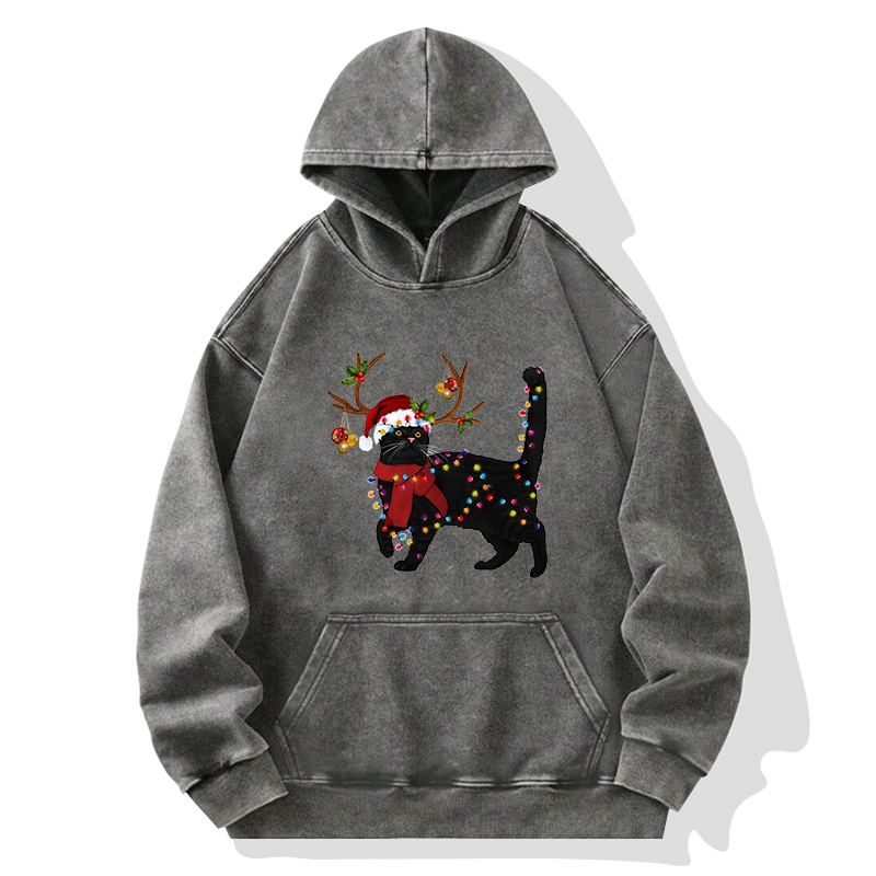Tokyo-Tiger Christmas Black Cat Washed Hoodie