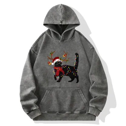 Tokyo-Tiger Christmas Black Cat Washed Hoodie