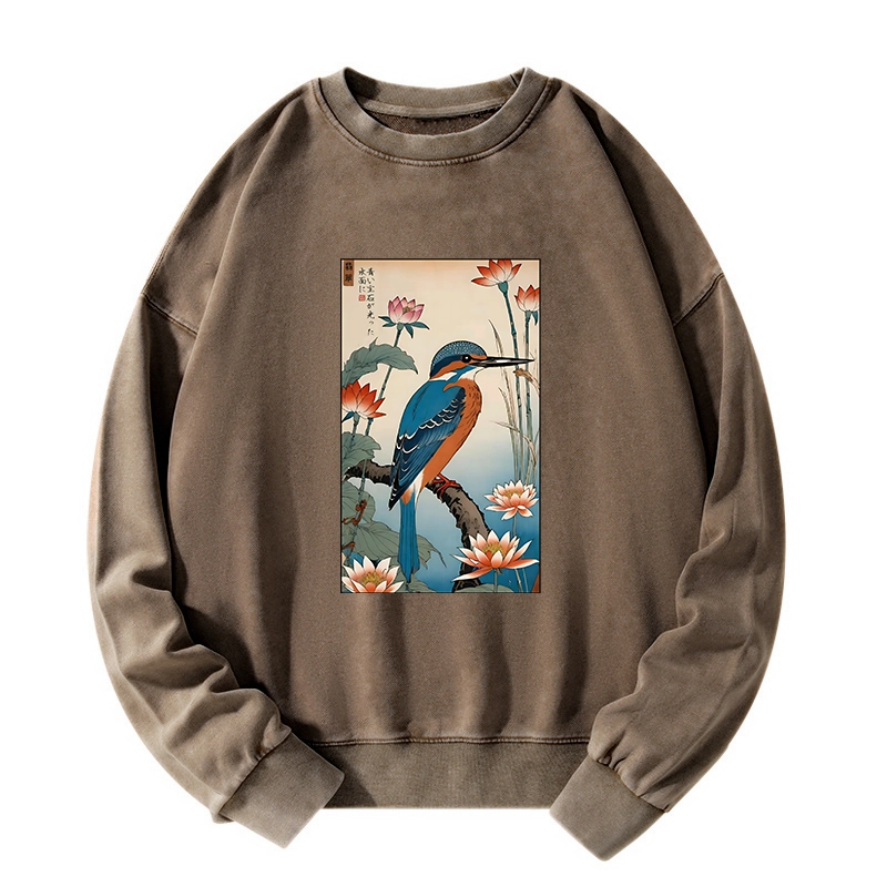 Tokyo-Tiger Ukiyo-e Kingfisher Washed Sweatshirt