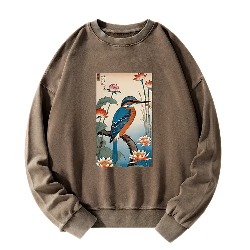 Tokyo-Tiger Ukiyo-e Kingfisher Washed Sweatshirt