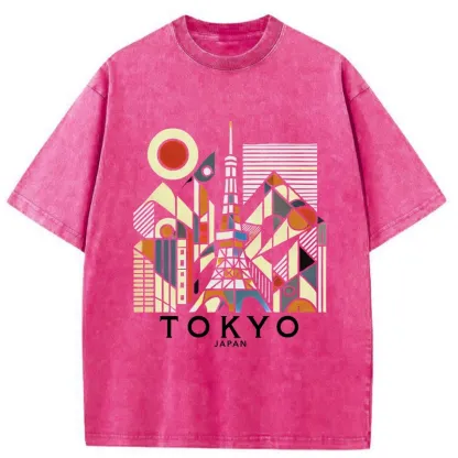 Tokyo-Tiger Tokyo 3D Architecture Washed T-Shirt