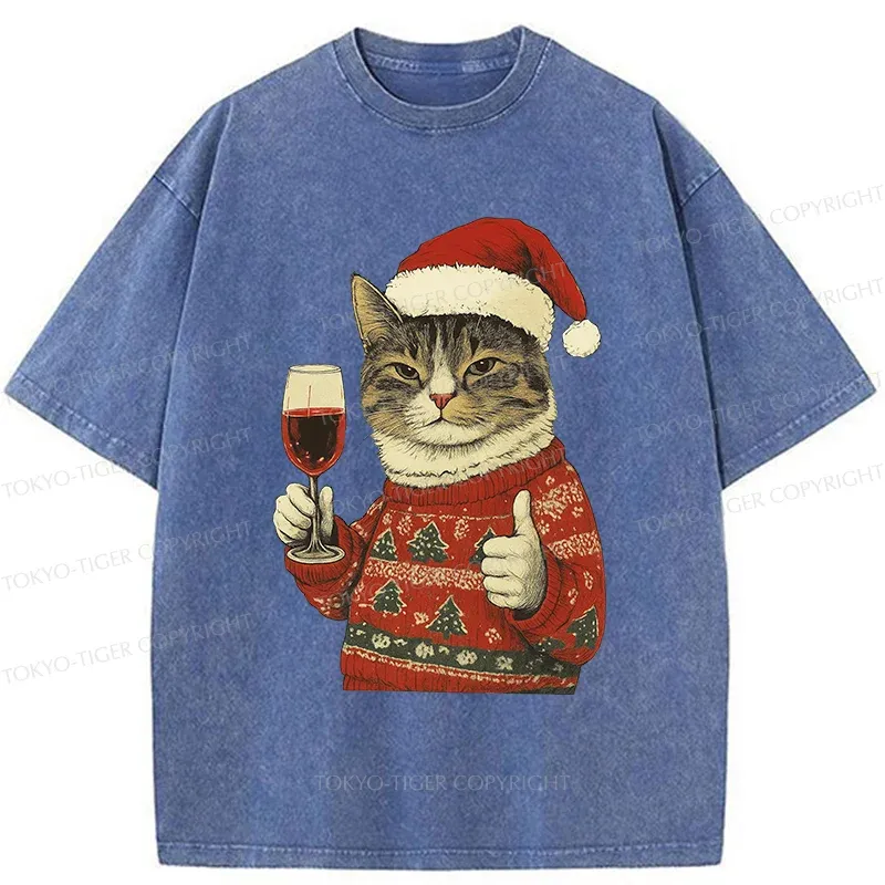 Tokyo-Tiger Christmas Cat Likes Washed T-Shirt