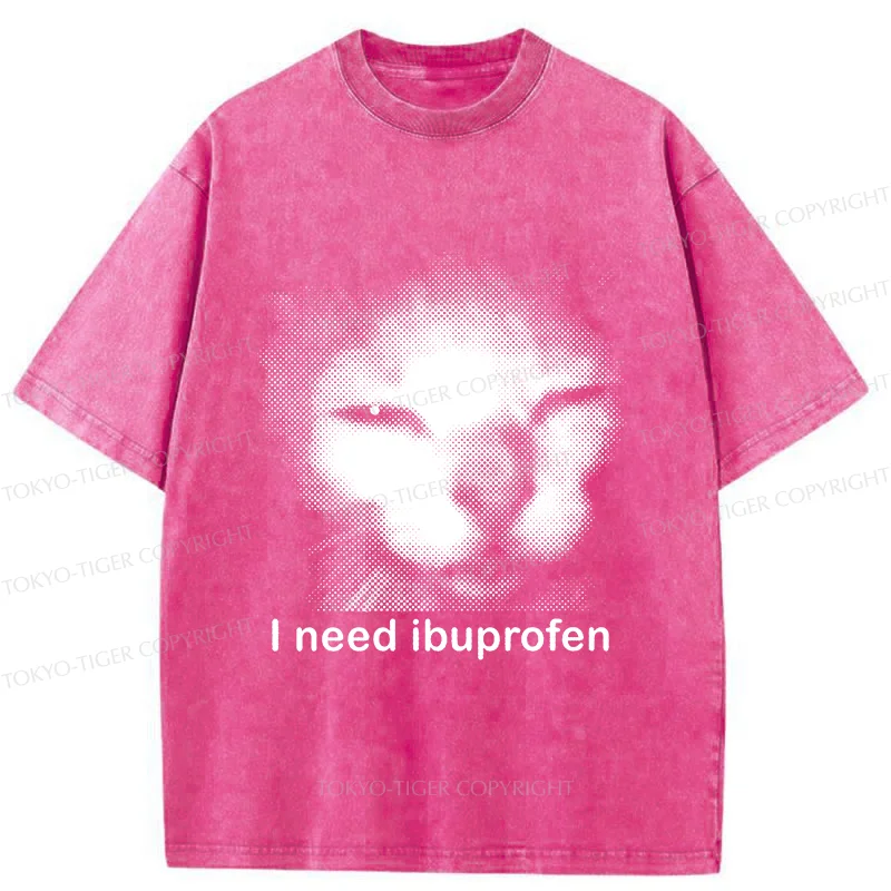 Tokyo-Tiger Blurry Cat Need Ibuprofen Washed T-Shirt