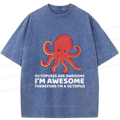 Tokyo-Tiger Handsome Octopus Washed T-Shirt