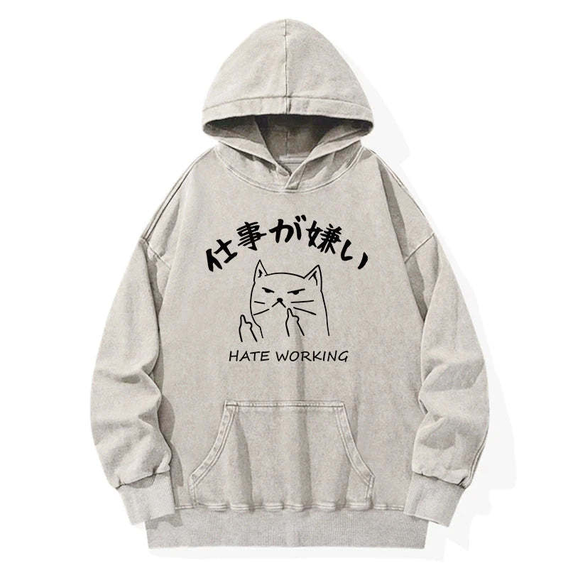Tokyo-Tiger A Cat That Hates Work Washed Hoodie-tokyo-tiger