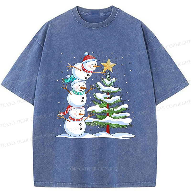 Tokyo-Tiger Christmas Snowman Washed T-Shirt