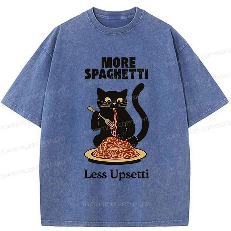 Tokyo-Tiger Black Cat Eating Pasta Washed T-Shirt