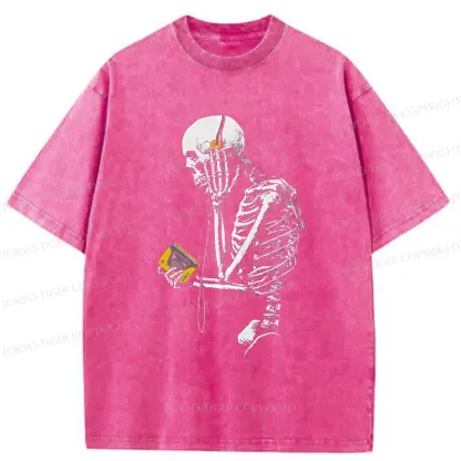 Tokyo-Tiger Skeleton Listening To Music Washed T-Shirt