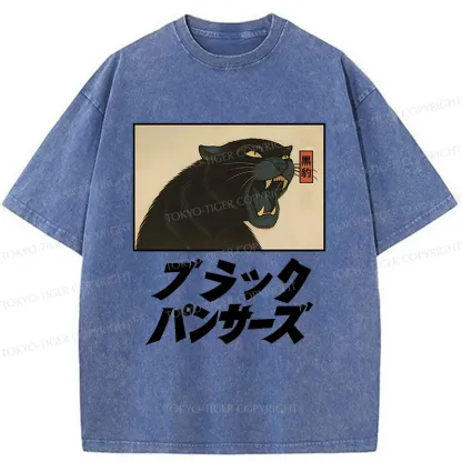 Tokyo-Tiger Japanese Black Panther Washed T-Shirt