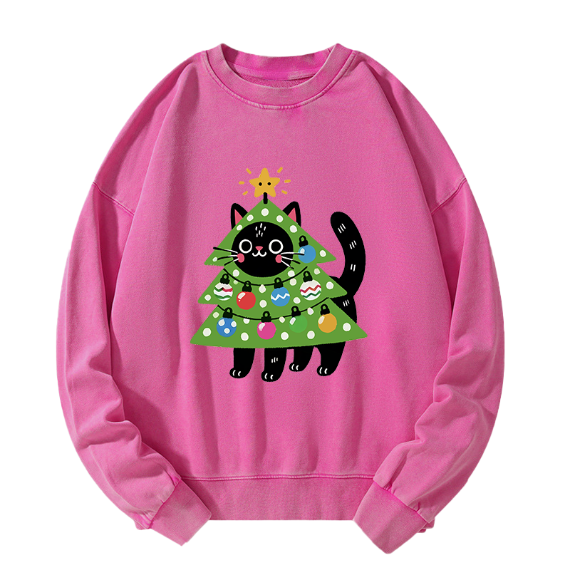 Tokyo-Tiger Christmas Tree Cat Washed Sweatshirt