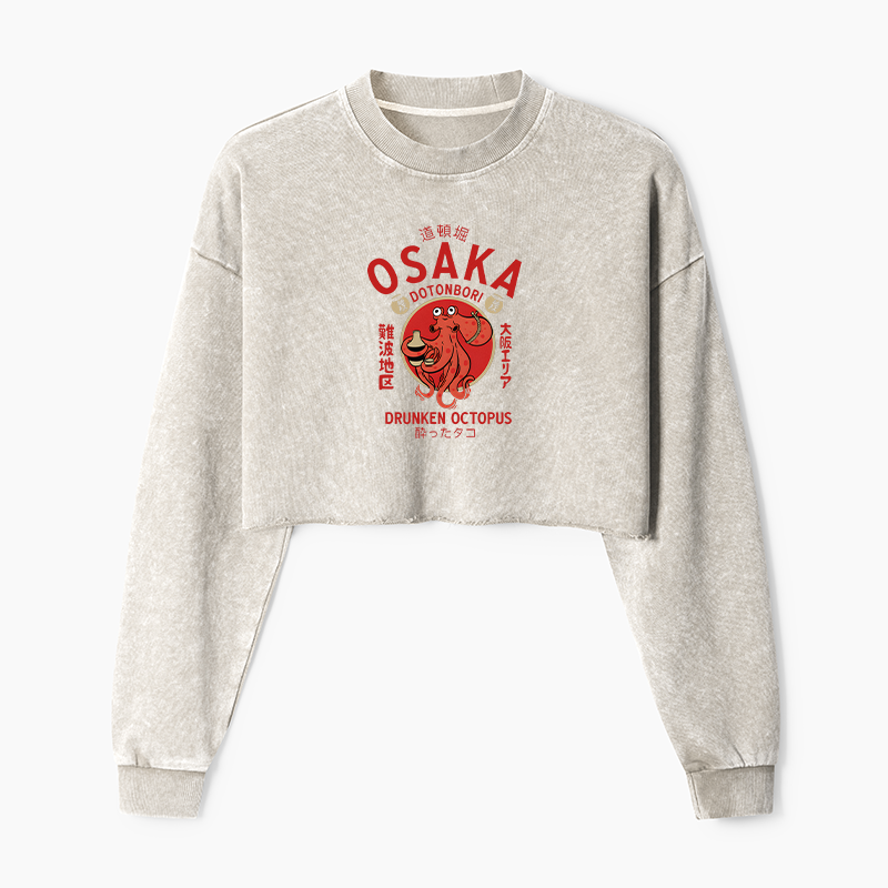 Tokyo-Tiger Drunken Octopus Japan Washed Crop Sweatshirt