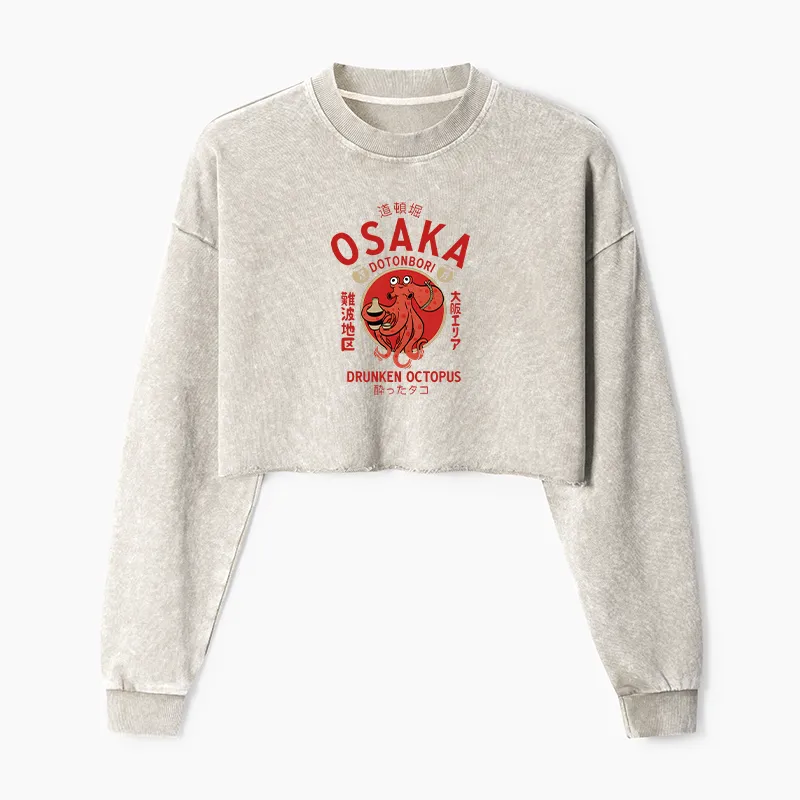 Tokyo-Tiger Drunken Octopus Japan Washed Crop Sweatshirt