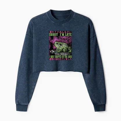 Tokyo-Tiger Frogs Trapped In The Void Washed Crop Sweatshirt
