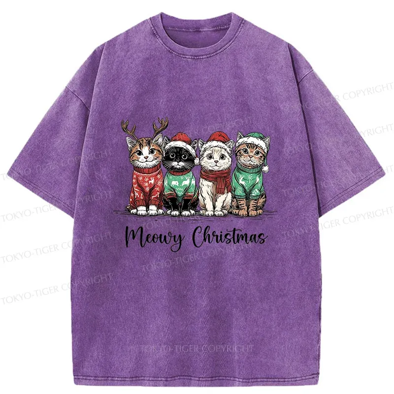 Tokyo-Tiger Four Kittens Christmas Washed T-Shirt