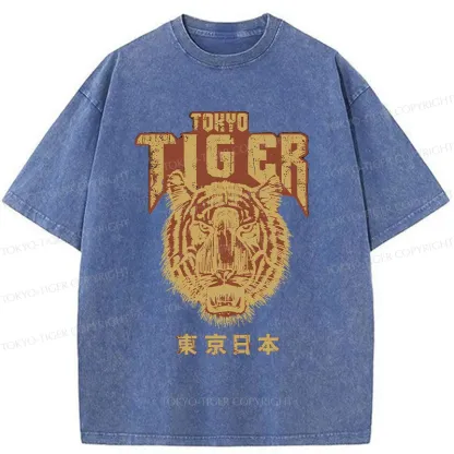 Tokyo-Tiger Retro Tiger Japanese Washed T-Shirt