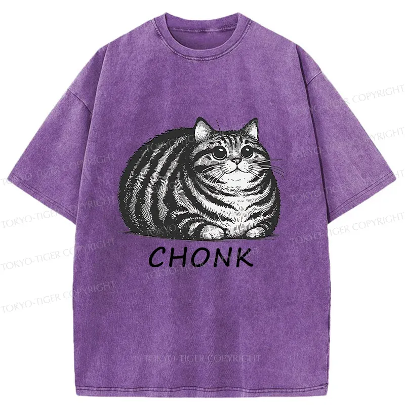 Tokyo-Tiger Fat Cat Funny Washed T-Shirt