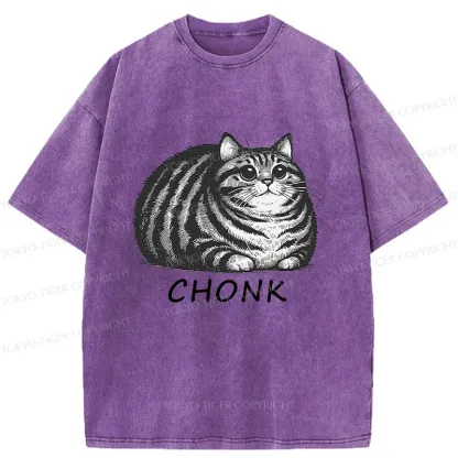 Tokyo-Tiger Fat Cat Funny Washed T-Shirt