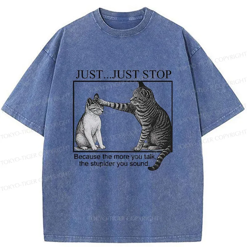Tokyo-Tiger Stop Talking Cat Washed T-Shirt Sale