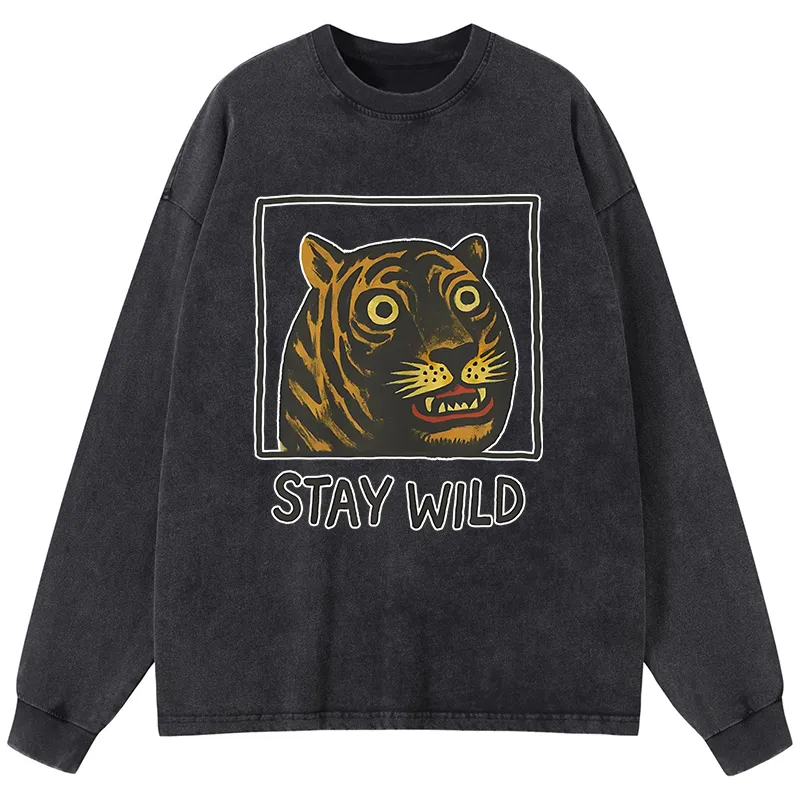 Tokyo-Tiger Silly And Cute Tiger Washed Long Sleeve T-Shirt