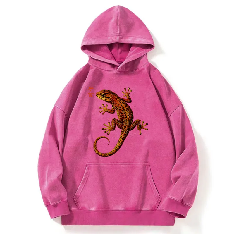Tokyo-Tiger Retro Gecko Funny Washed Hoodie