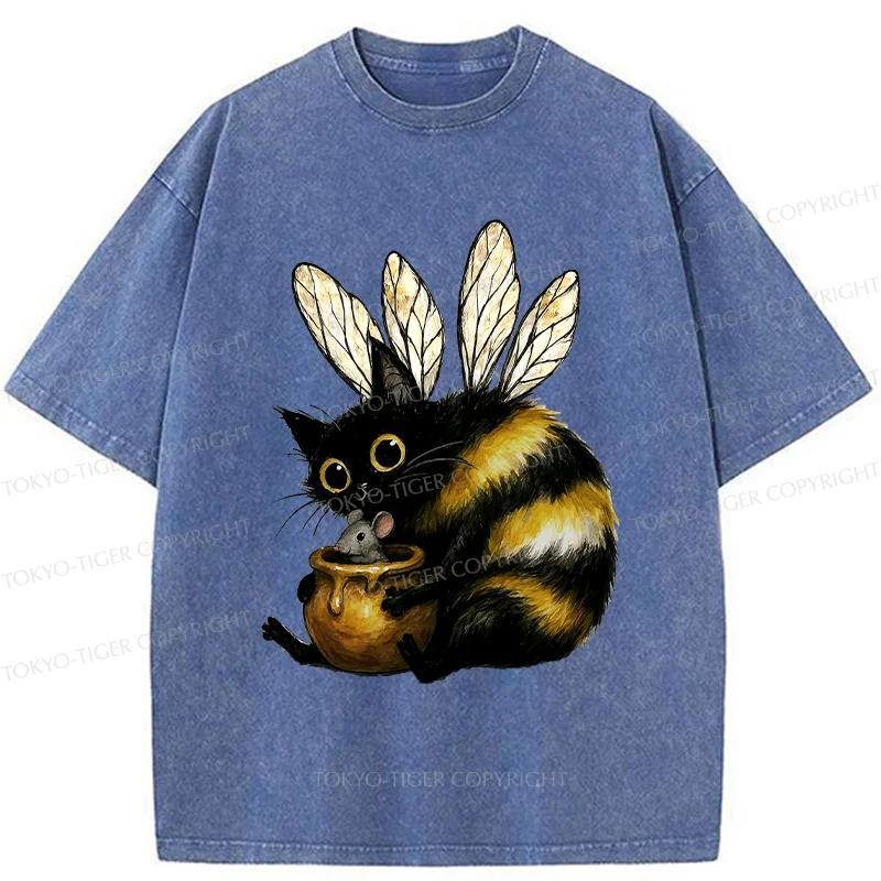 Tokyo-Tiger Cute CatBee Washed T-Shirt