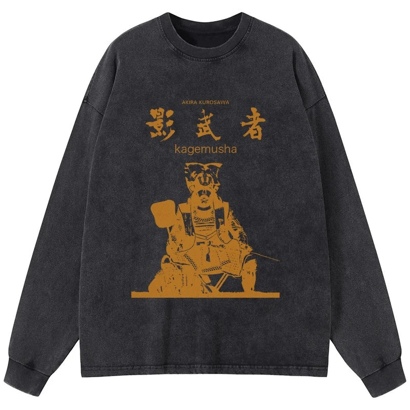 Tokyo-Tiger Japanese Shadow Samurai Washed Long Sleeve T-Shirt