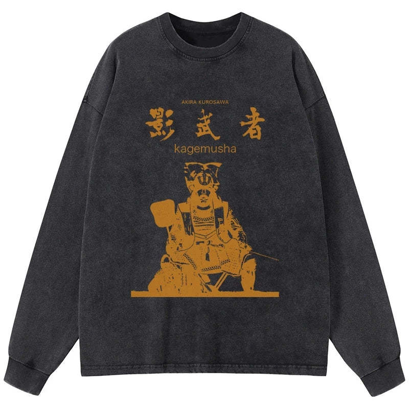 Tokyo-Tiger Japanese Shadow Samurai Washed Long Sleeve T-Shirt Sale