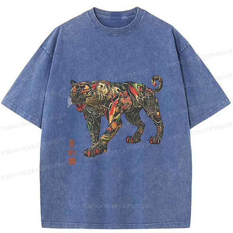 Tokyo-Tiger Traditional Japanese Black Panther Washed T-Shirt Sale
