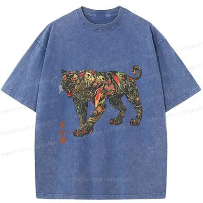 Tokyo-Tiger Traditional Japanese Black Panther Washed T-Shirt