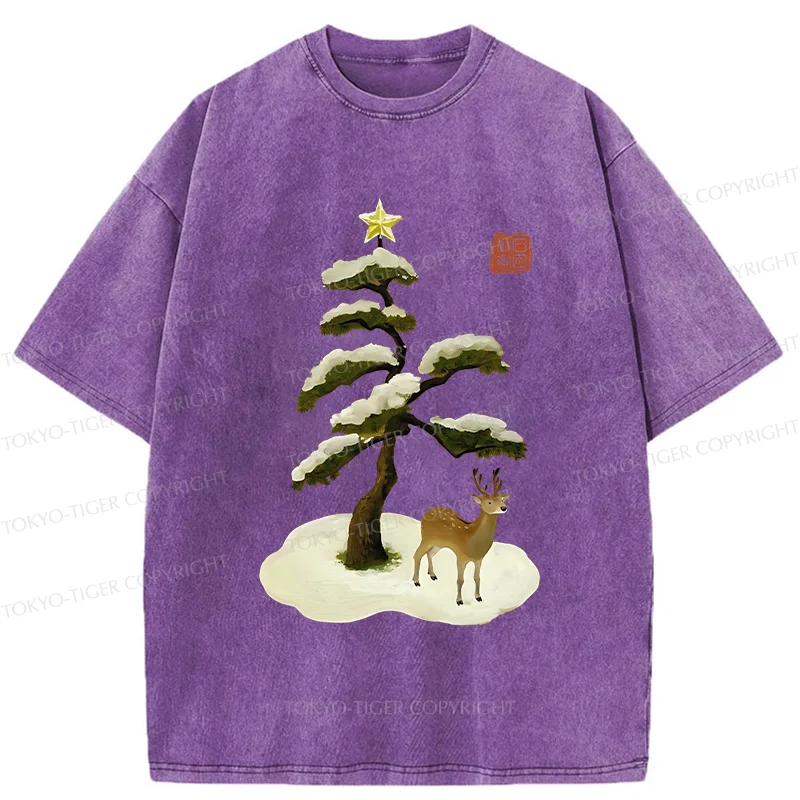 Tokyo-Tiger Pine And Cypress Christmas tree Washed T-Shirt