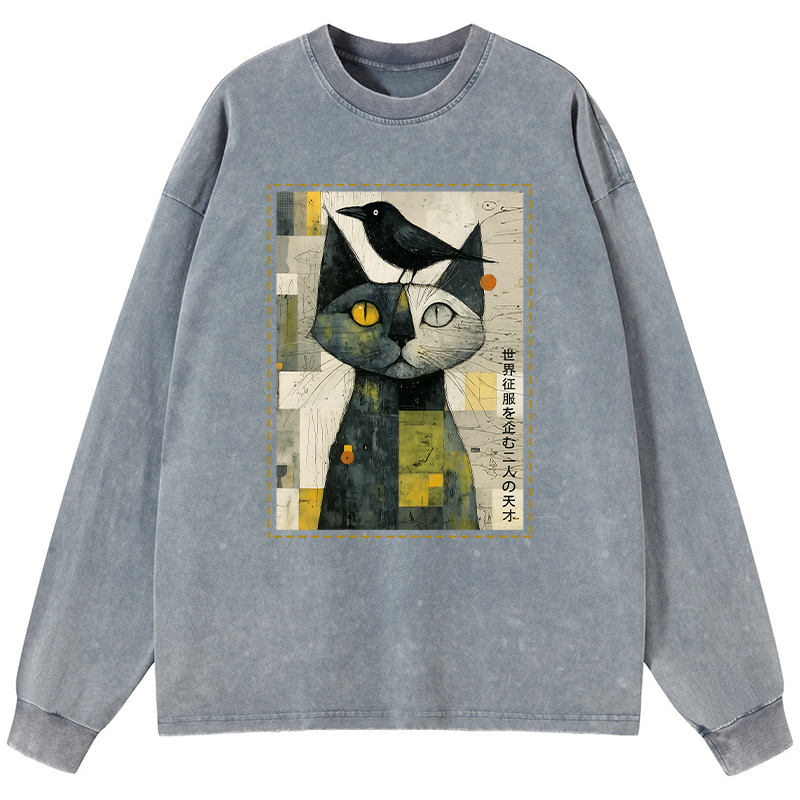 Tokyo-Tiger The Cat And The Crow Are Planning To Rule The World Washed Long Sleeve T-Shirt