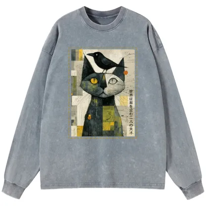 Tokyo-Tiger The Cat And The Crow Are Planning To Rule The World Washed Long Sleeve T-Shirt