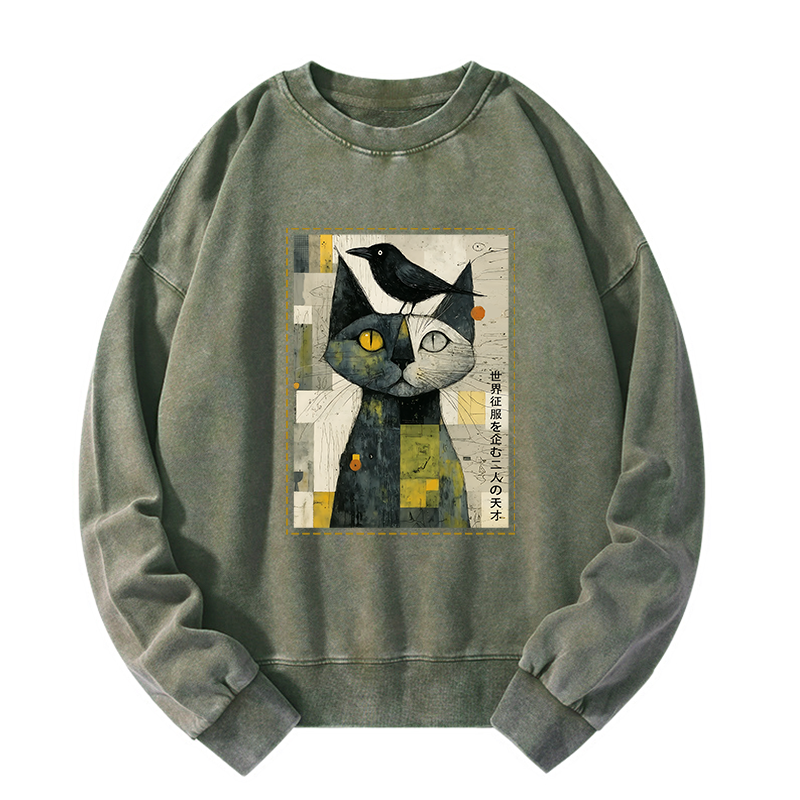 Tokyo-Tiger The Cat And The Crow Are Planning To Rule The World Washed Sweatshirt