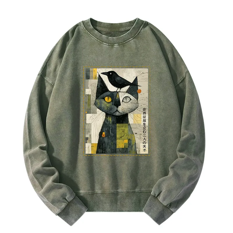Tokyo-Tiger The Cat And The Crow Are Planning To Rule The World Washed Sweatshirt