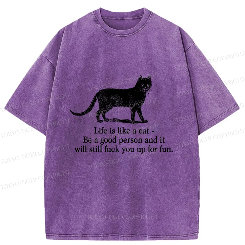 Tokyo-Tiger Life Is Like A Cat Washed T-Shirt