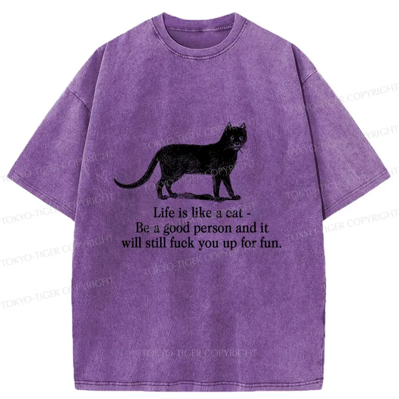 Tokyo-Tiger Life Is Like A Cat Washed T-Shirt