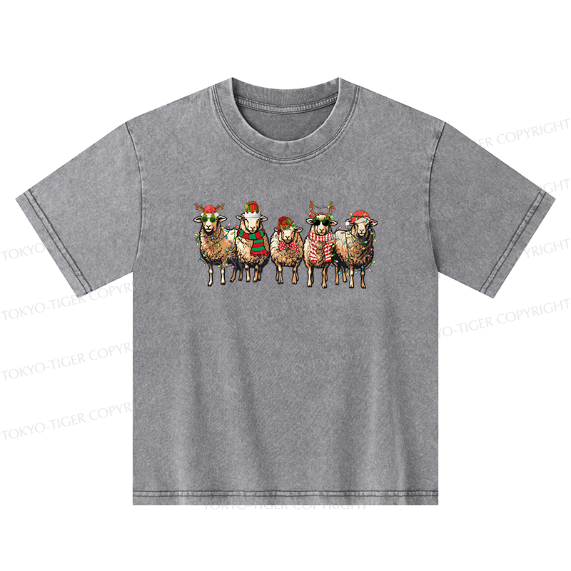 Tokyo-Tiger Christmas Sheep Kids Washed T-Shirt
