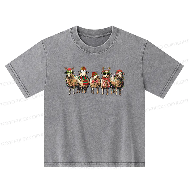 Tokyo-Tiger Christmas Sheep Kids Washed T-Shirt