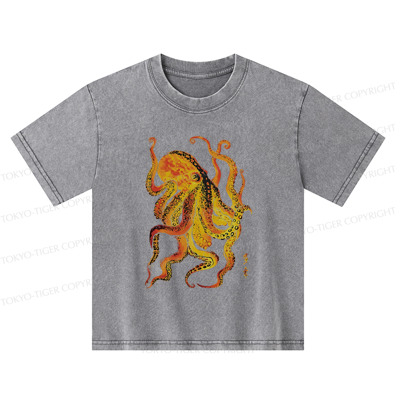 Tokyo-Tiger Deep Sea Gorgeous Octopus Kids Washed T-Shirt