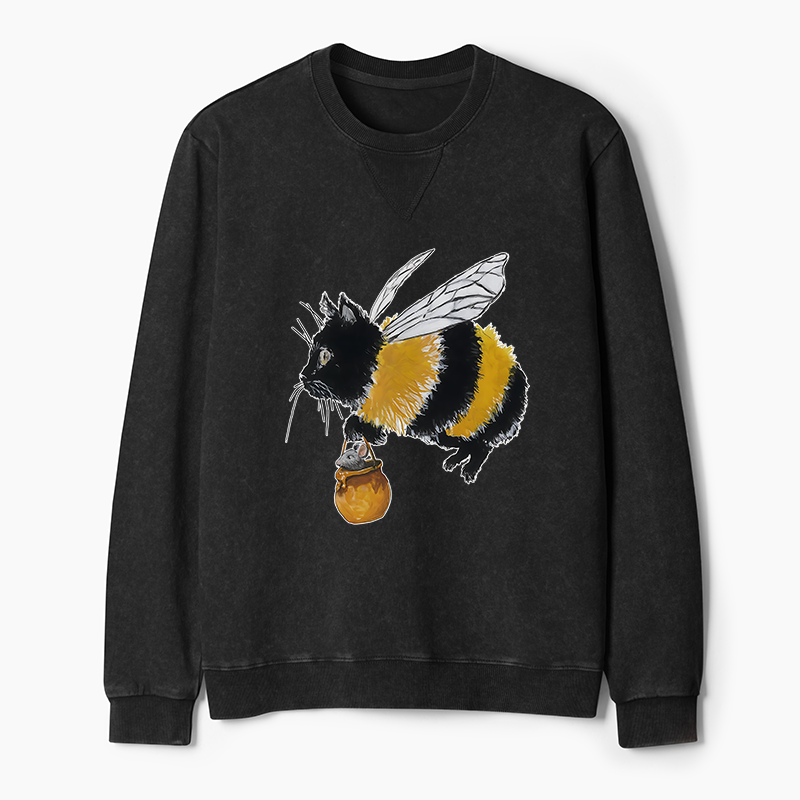 Tokyo-Tiger Catbee Funny Washed Terry Sweatshirt
